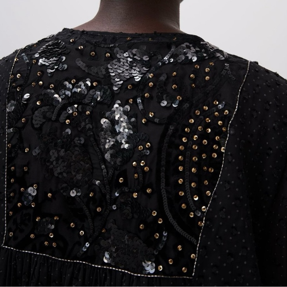 Zara Black Sequin Embellished Blouse - Picture 8 of 16